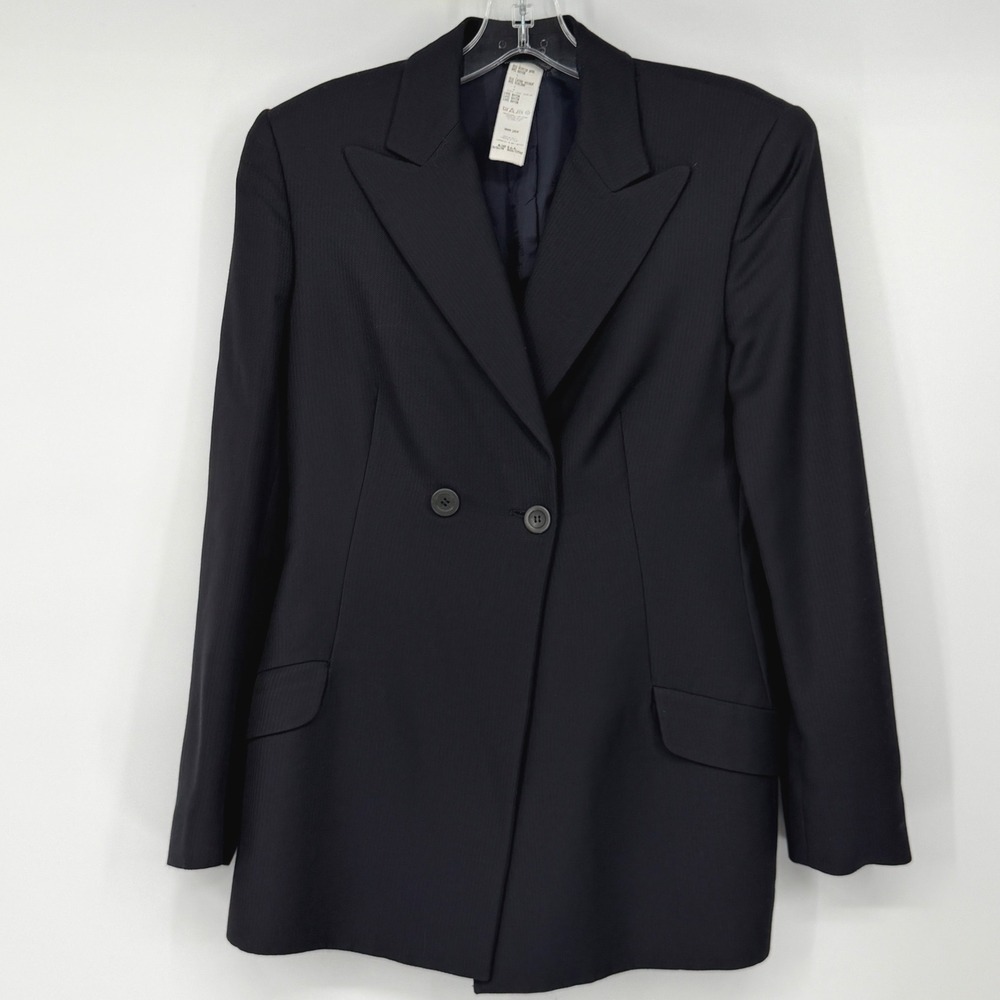 Versace Classic V2 Black Virgin Wool Herringbone Double Breasted Blazer Italy
